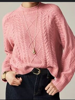 J. Crew Dusty Rose Cable Knit Roll Neck Sweater